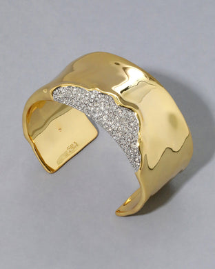 SOLANALES GOLD CRYSTAL WIDE CUFF BRACELET