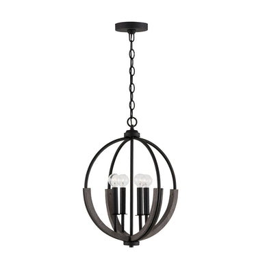 CLIVE 4-LIGHT ORB PENDANT, CARBON GREY AND BLACK IRON
