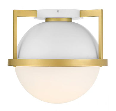 CARLYSLE 1-LIGHT CEILING LIGHT, WHITE W/ WARM BRASS ACCENTS