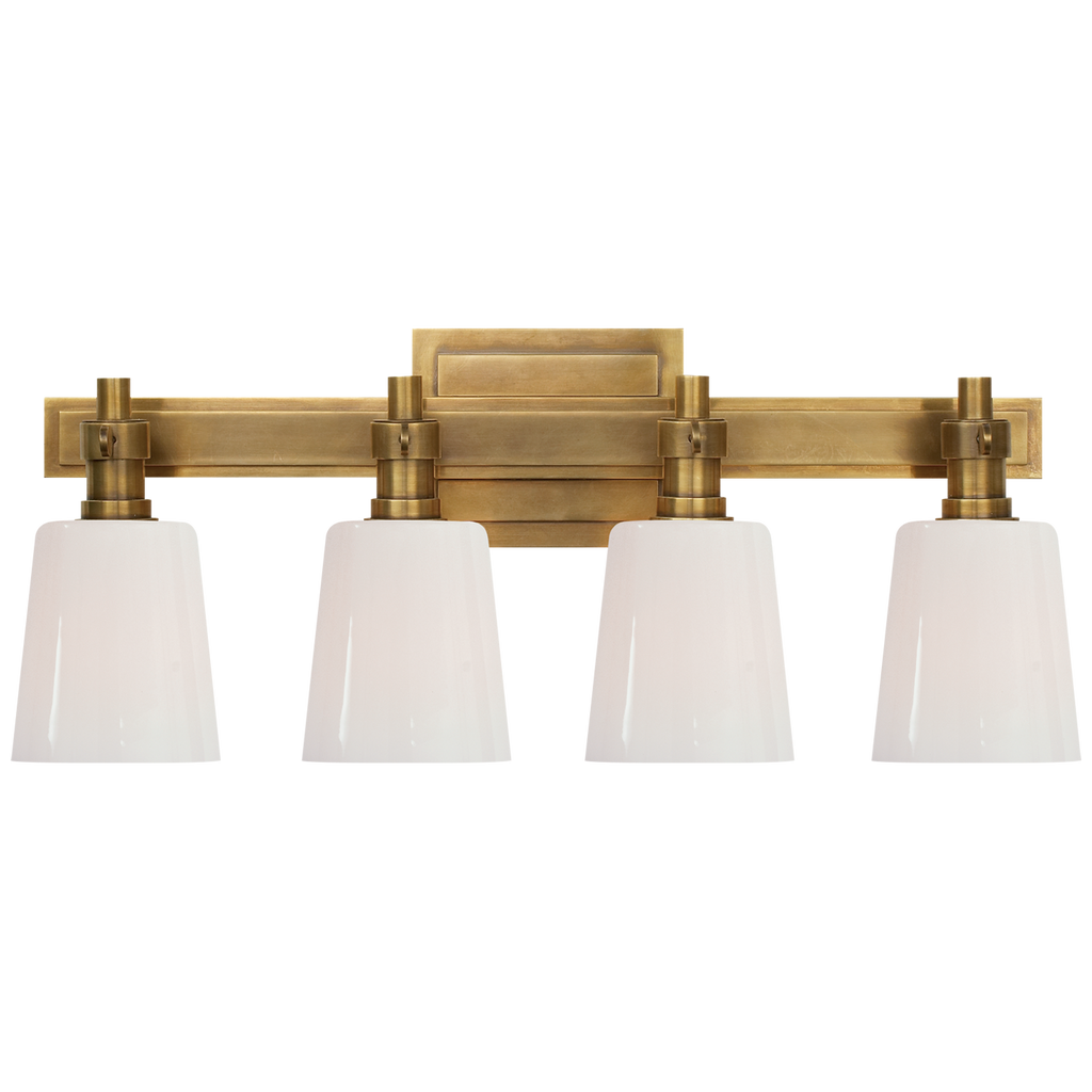 Bryant Four-Light Bath Sconce in Hand-Rubbed Antique Brass with White Glass  - Lighting - Laura of Pembroke