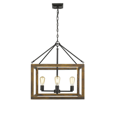 Sutton 4 Light Pendant in Matte Black with Wood Cage
