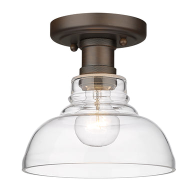 Carver RBZ Flush Mount in Rubbed Bronze with Clear Glass Shade
