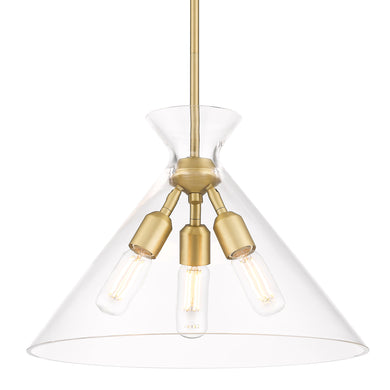 Malta 3 Light Pendant in Brushed Champagne Bronze with Clear Glass Shade