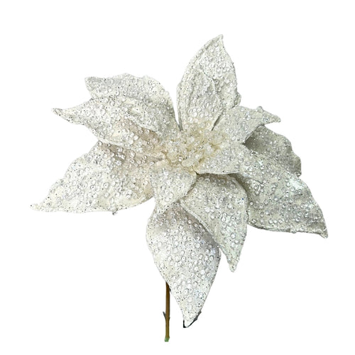 Diamond Christmas White Poinsettia Stem