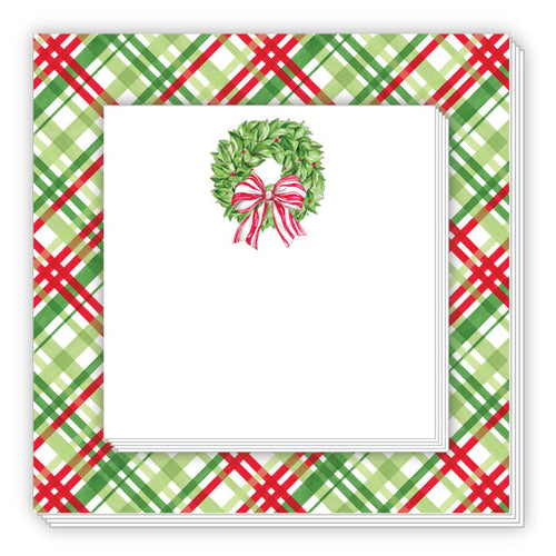 Christmas Wreath Red Green Plaid Notepad Duo