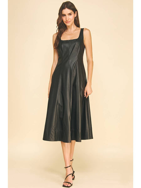 Faux Leather Midi Dress