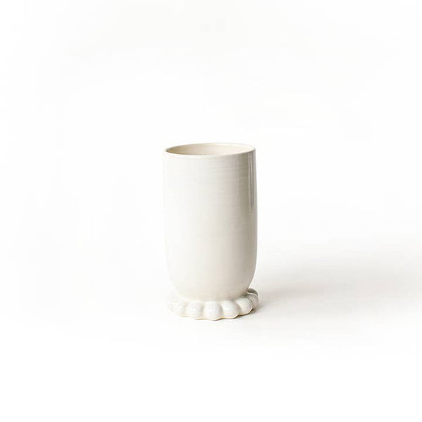 Signature White Cylinder Knobbed Foot Vase-Medium