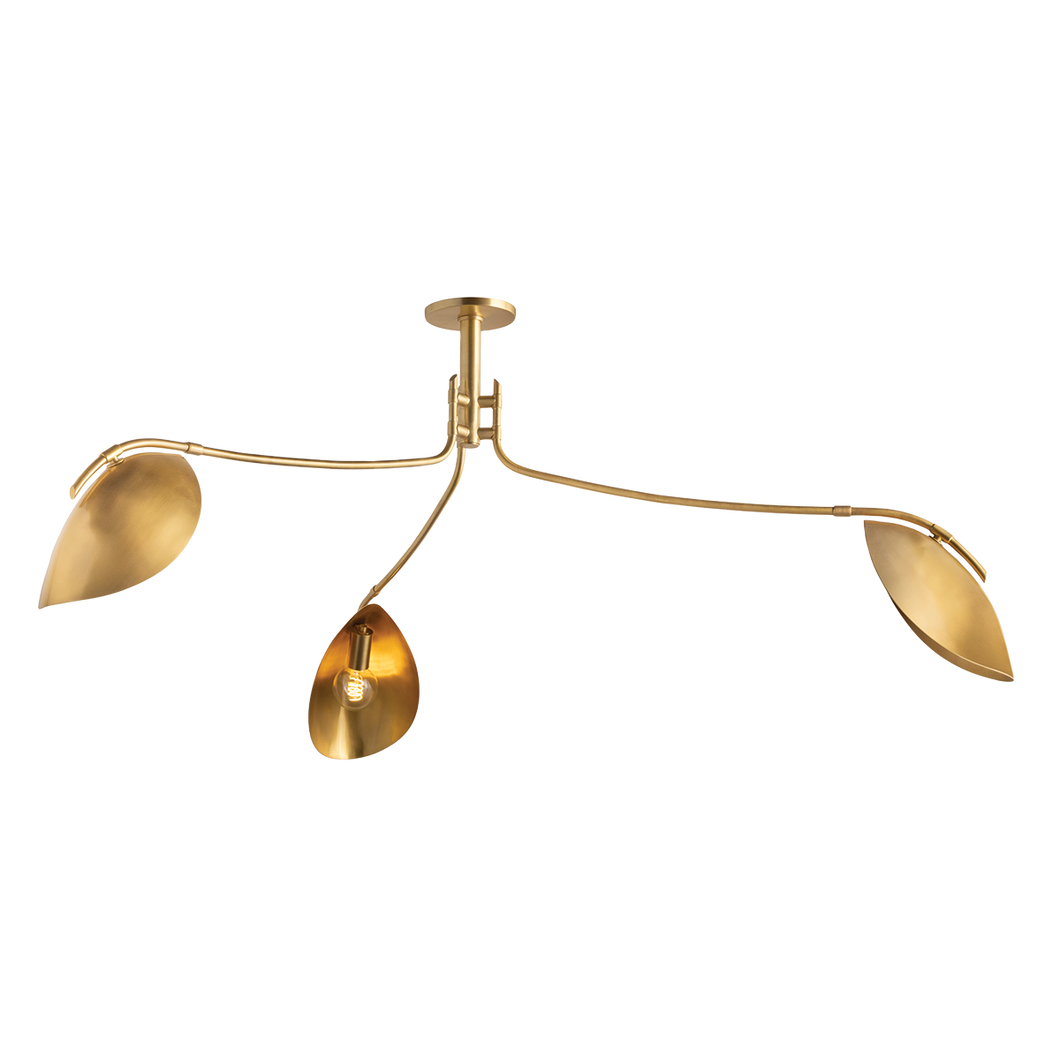 Avondale 3 Light Semi Flush, Aged Brass