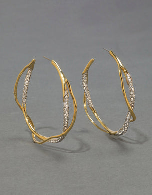 INTERTWINED TWO TONE CHAMPAGNE PAVE HOOP EARRING