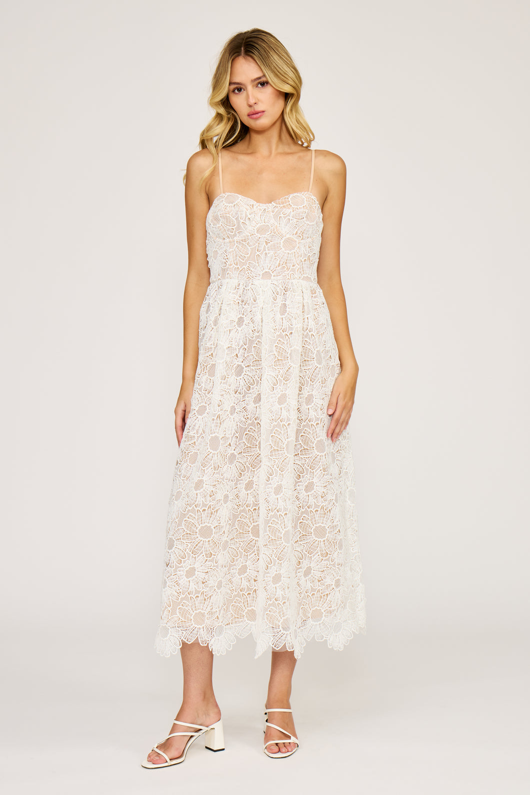 flattering lace dress Red Heart Lace Midi Dress - All Dresses