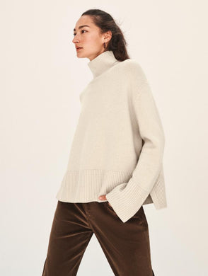 CASHMERE BLEND RIB TRIM STANDNECK TOP