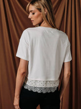 Cropped Dot Lace Hem Boxy Tee
