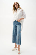 Wide Leg Embroidered Cropped Light Blue Denim  Jean