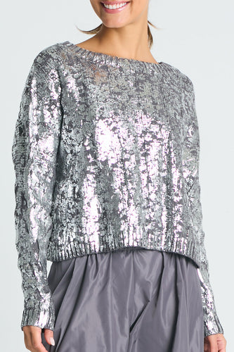 MINI FOIL CABLE KNIT SWEATER