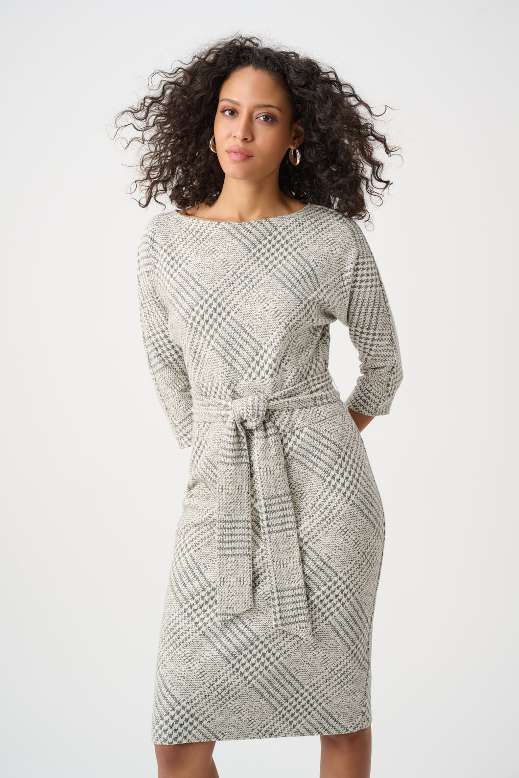 Plaid Jacquard Belted Sheath Dress