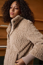 Textured Faux Fur Mock Neck Coat