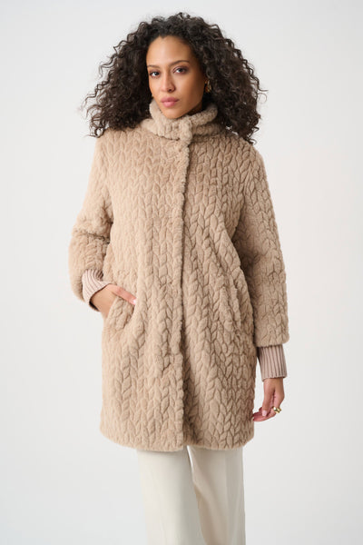 Textured Faux Fur Mock Neck Coat