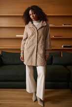 Textured Faux Fur Mock Neck Coat
