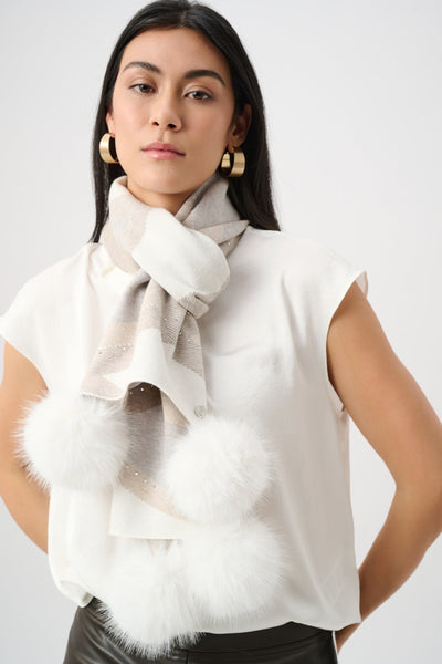 Pompom Rhinestone Argyle Knit Scarf