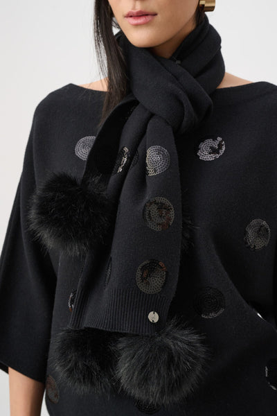 Pompom Sequin Knit Scarf