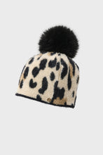 Pompom Animal Print Knit Hat
