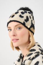Pompom Animal Print Knit Hat