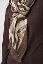Animal Print Fringed Wool Scarf