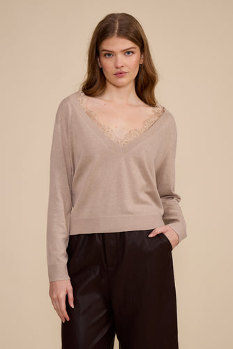 Marty Lace Trim Knit Top