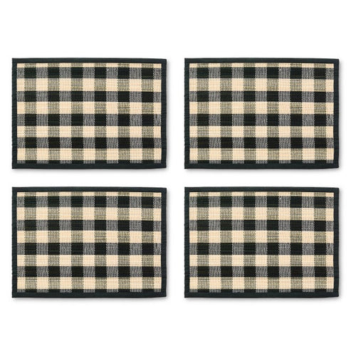 Black Woven Check Straw Placemat