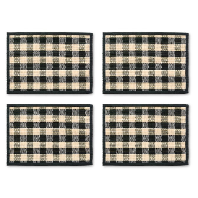 Black Woven Check Straw Placemat