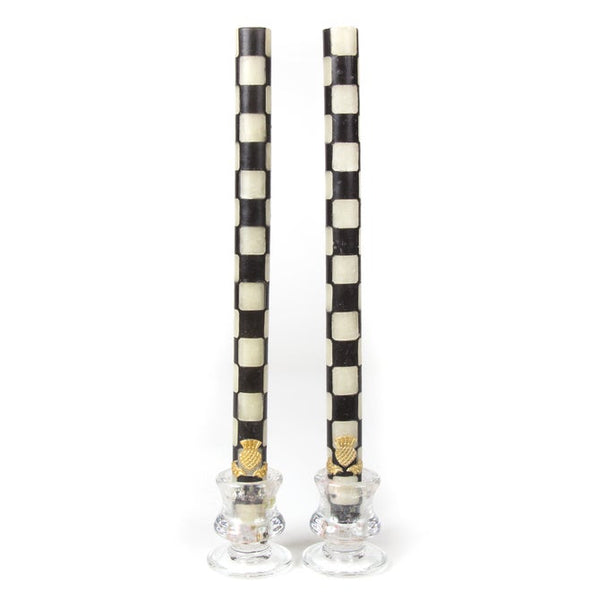 Check Black and Ivory Dinner Candles, Set of 2