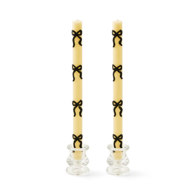 Black Bow Dinner Candles, Set of 2