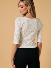 Polka Dot Boat Neck 3/4 Sleeve Knit Top