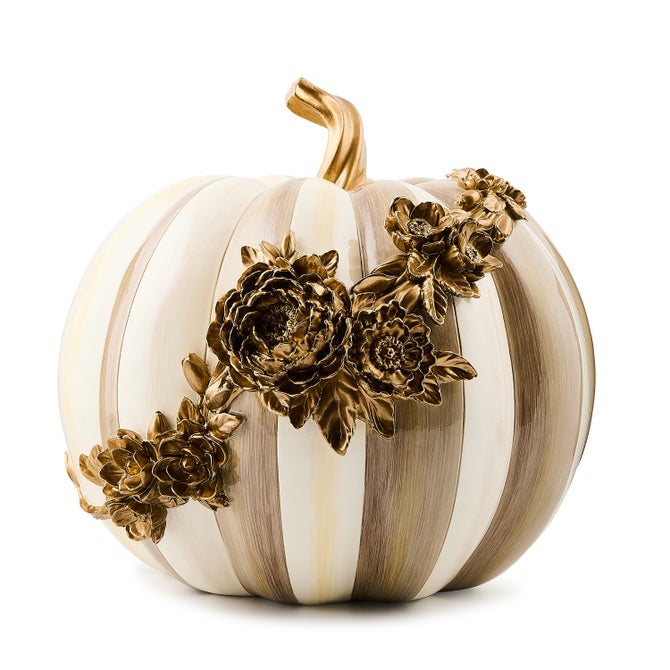 Mocha Stripe Floral Garland Pumpkin