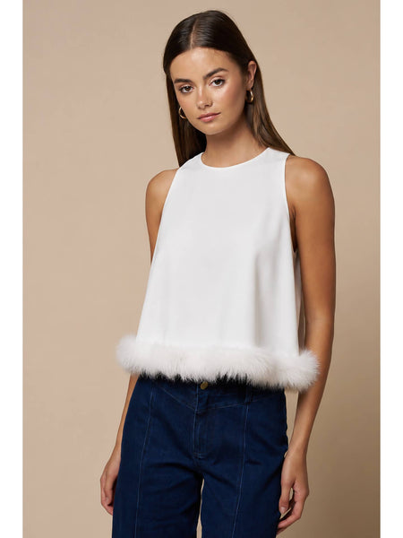 Feather Trim Sleeveless Top