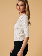 Polka Dot Boat Neck 3/4 Sleeve Knit Top