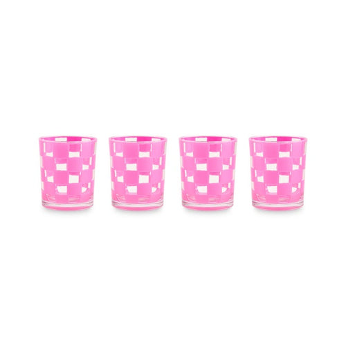 Pink Check Acrylic Tumbler, Set of 4