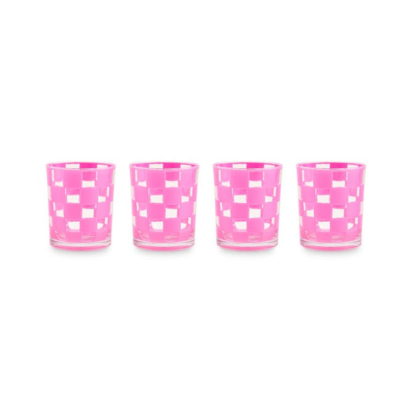 Pink Check Acrylic Tumbler, Set of 4