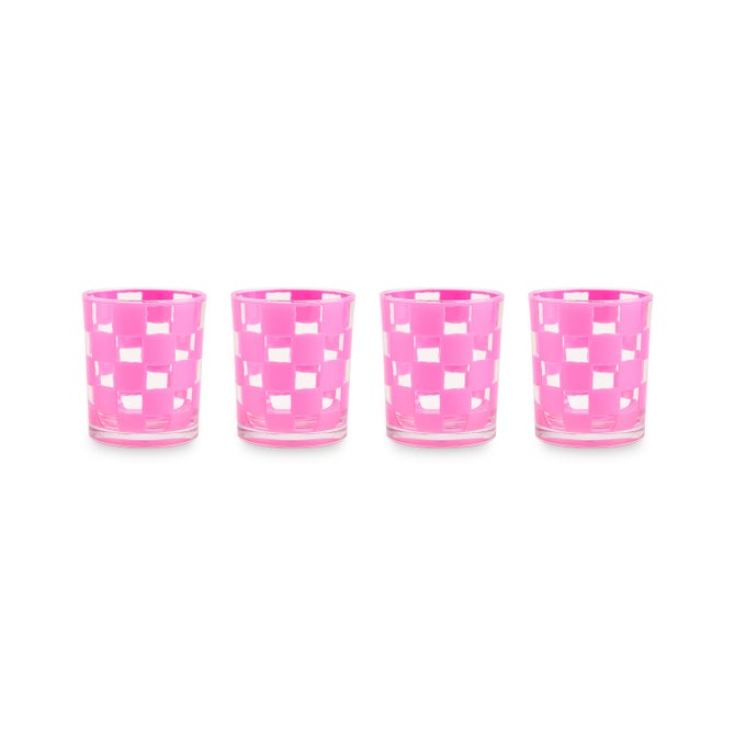 Pink Check Acrylic Tumbler, Set of 4