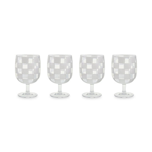White Check Acrylic Water Goblet, Set of 4