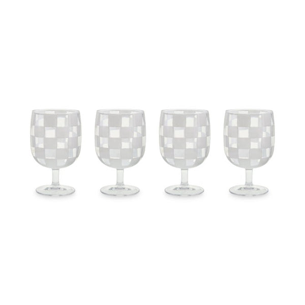 White Check Acrylic Water Goblet, Set of 4