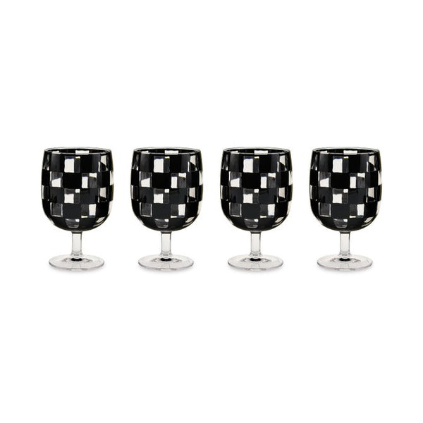 Black Check Acrylic Water Goblet, Set of 4