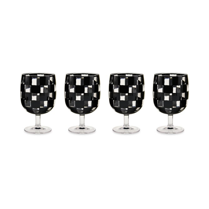 Black Check Acrylic Water Goblet, Set of 4