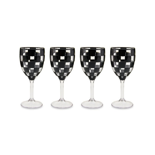 Black Check Acrylic Wine Goblet, Set of 4