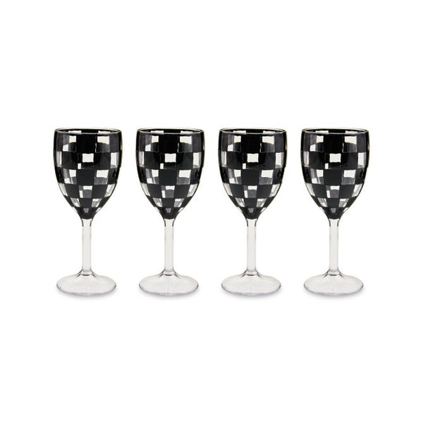 Black Check Acrylic Wine Goblet, Set of 4
