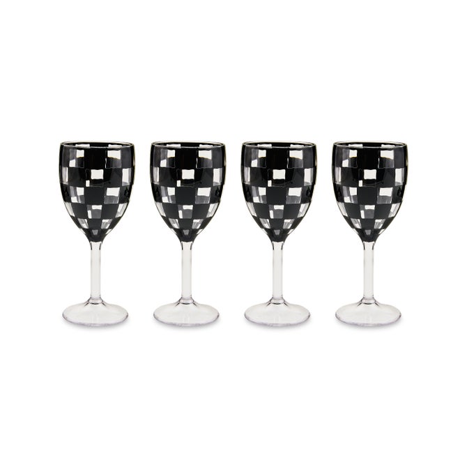 Black Check Acrylic Wine Goblet, Set of 4