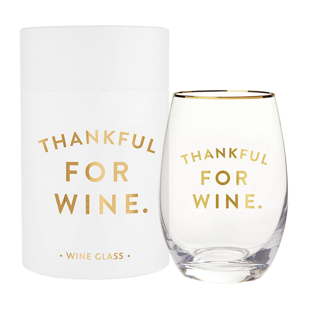 Thankful For Wine Stemless Wine Glass