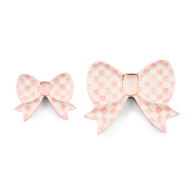 Rosy Check Bow Trinket Dish-Set of 2