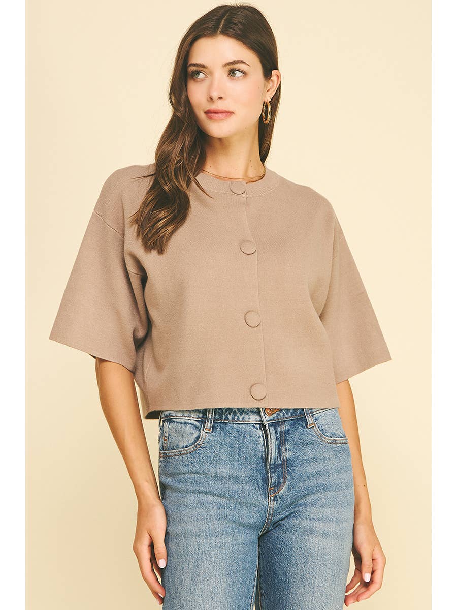 Button Down Crop Knit Sweater