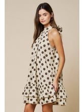 Polka Dot Mock Neck Ruffled Layered Hem Shift Dress
